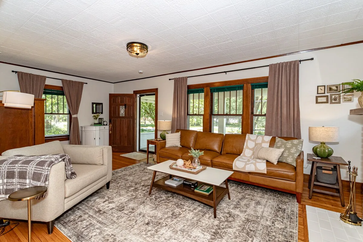 Bright, well-styled living room in a Stay-A-While managed Ames rental